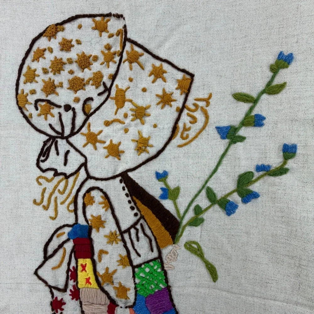 Vintage‎ Holly Hobbie Embroidered Art Panel Wall Hanging 1976 Signed